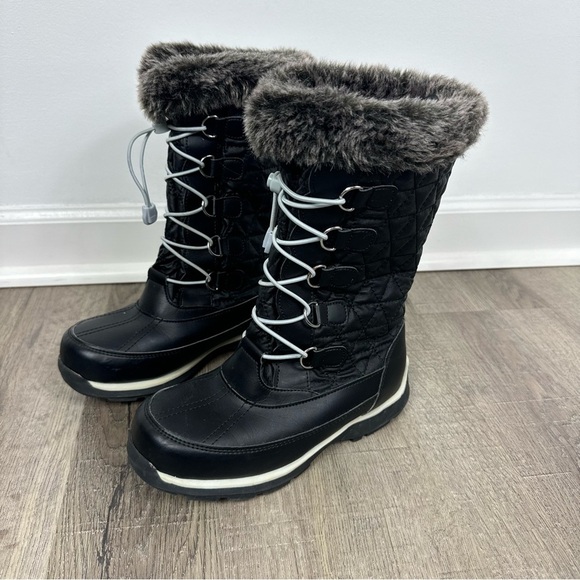 Lands' End Other - Lands End Snow Boots Black Quilted Winter Tall Sherpa Lined Girls Size 4